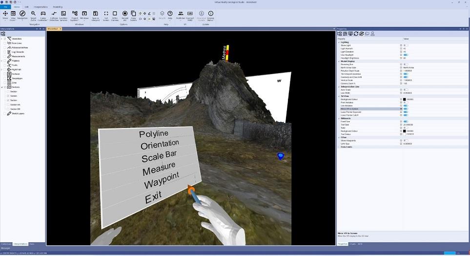 Interpreting a virtual outcrop in VR using the in-headset VRGS tool menu