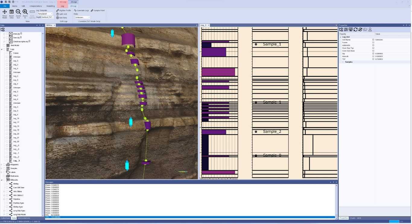 Sedimentary logging in VRGS.